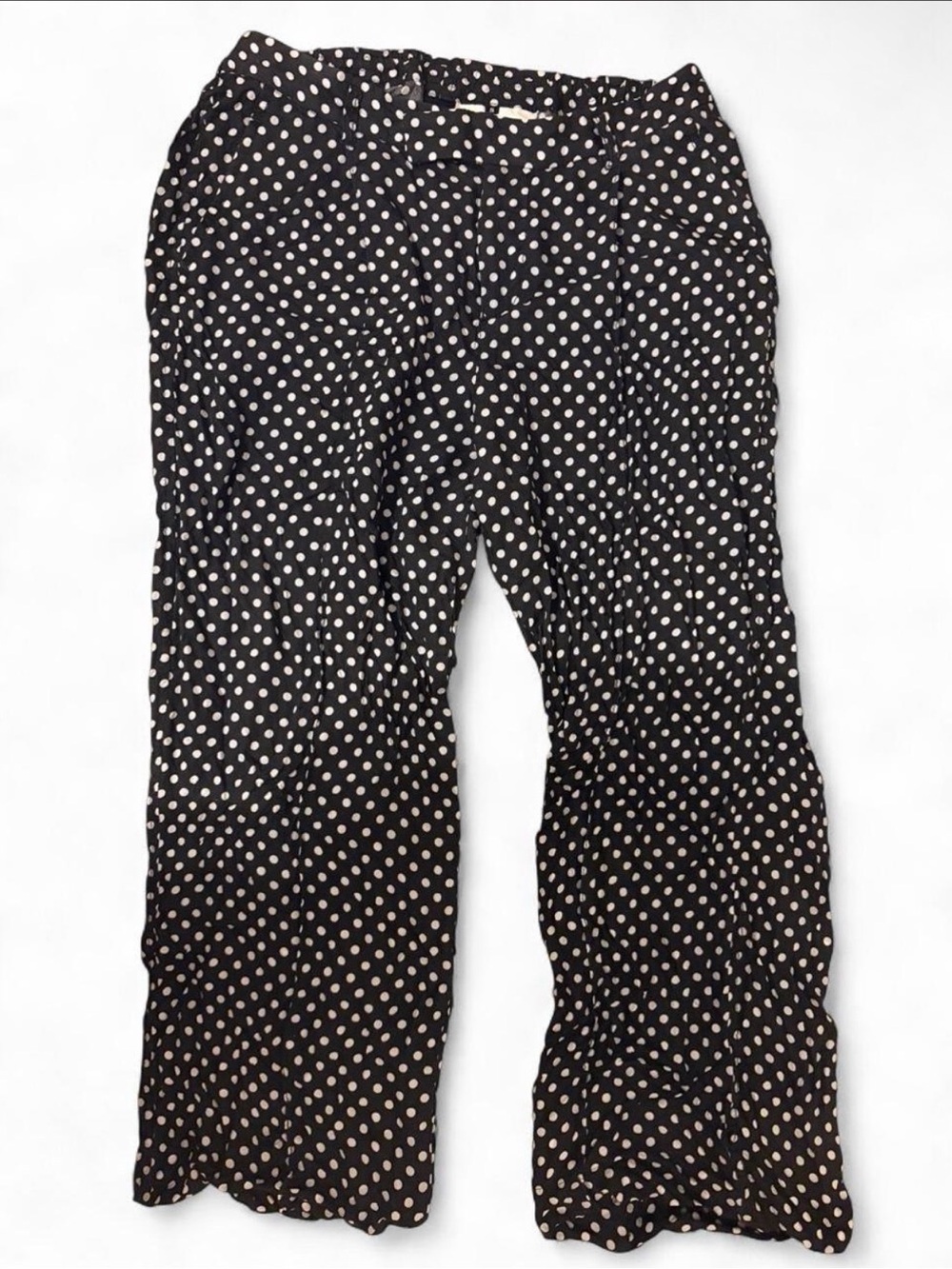 Comme des Garcons Silk Pleated Capri Pants with Black and White Polka Dots